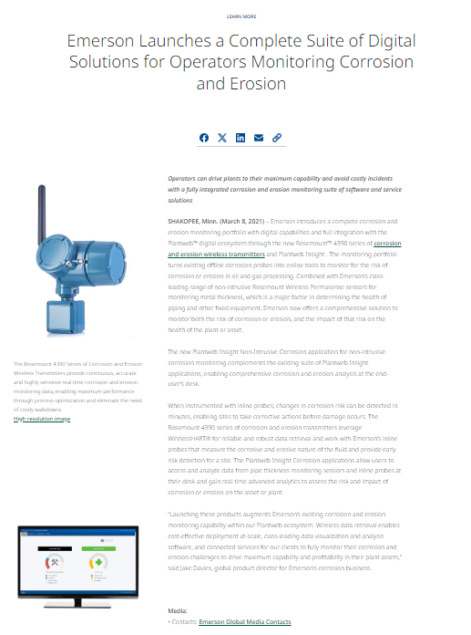 Complete Suite of Digital Solutions for Operators Monitoring Corrosion and Erosion